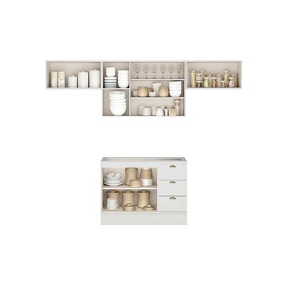 Cozinha Modulada Carraro Bella 4 Peças (3Aéreos+1Balcão) C4P172 Nogal/Cinza-Carraro