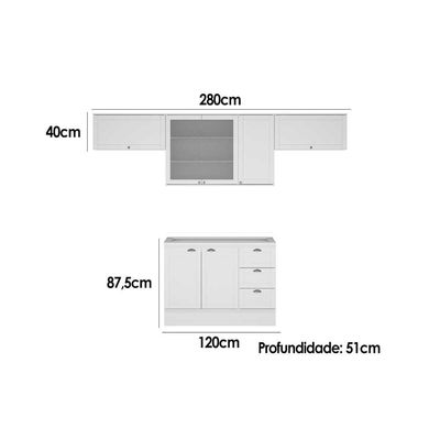 Cozinha Modulada Carraro Bella 4 Peças (3Aéreos+1Balcão) C4P172 Nogal/Cinza-Carraro