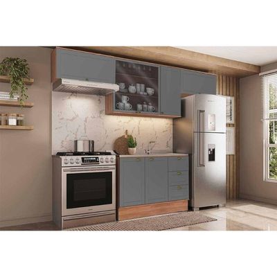 Cozinha Modulada Carraro Bella 4 Peças (3Aéreos+1Balcão) C4P172 Nogal/Cinza-Carraro