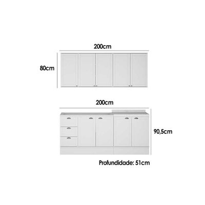 Kit de Cozinha Completa 4 Peças Bella (2Aéreos+2Balcões) C4P170 Nogal/Cinza - Carraro