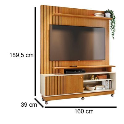 Combo Home Com Rodinhas + Painel Para 60 Polegadas Ares - 7 Decor Cinamomo E Off White