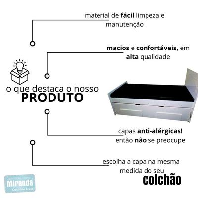 Capa Colchão Solteiro Impermeável Hospitalar Com Zíper - Preta 88x188x14cm