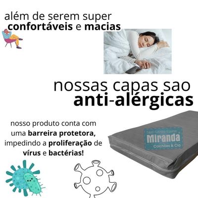 Capa Colchão Solteiro Impermeável Hospitalar Com Zíper - Cinza 78x188x20cm