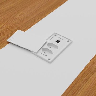 Mesa De Reunião Para Escritório Com 02 Tomadas 179cm Unik A02 Freijó Branco - Lyam Decor