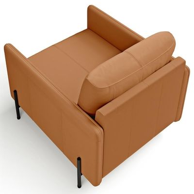 Poltrona Decorativa Para Sala Living Pés Industrial Domani L06 Couro Caramelo - Lyam Decor