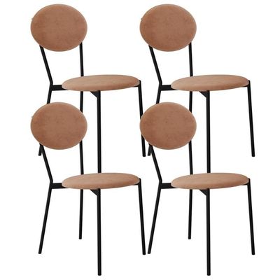 Kit 05 Cadeiras Estofada Para Sala De Jantar Azuri Preto C01 Veludo Bege - Lyam Decor