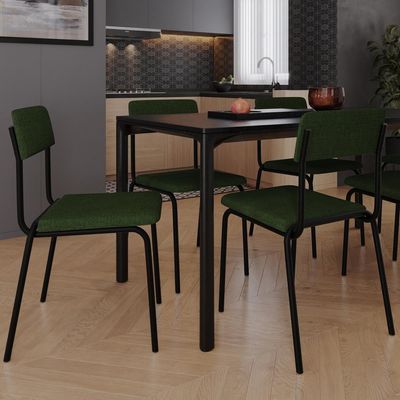 Kit 06 Cadeiras Estofada Para Sala De Jantar Sense Preto C01 Linho Verde Musgo - Lyam Decor