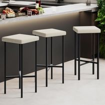 Banqueta Alta Bar Cozinha Sala De Jantar Preto Stella L02 Linho Champagne - Lyam Decor