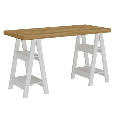 Mesa Para Escritório Escrivaninha Home Office Art A02 Olmo Branco - Lyam Decor