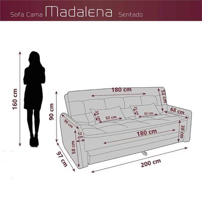 Sofá Cama Reclinável 3 Lugares Casal Com Bicama Auxiliar Madalena Matrix Veludo Azul