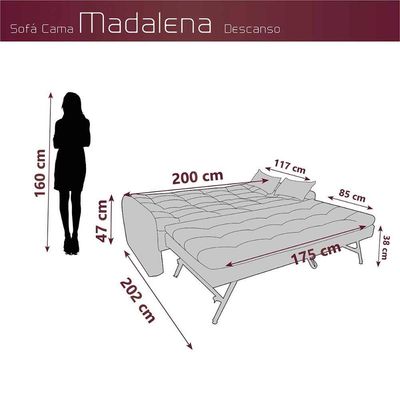 Sofá Cama Reclinável 3 Lugares Casal Com Bicama Auxiliar Madalena Matrix Veludo Cinza