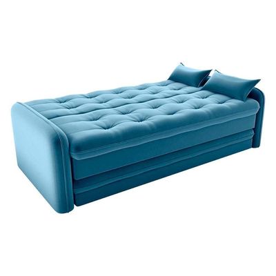 Sofá Cama Reclinável 3 Lugares Casal Com Bicama Auxiliar Madalena Matrix Veludo Azul