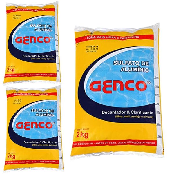 Kit 3 Sulfato Alumínio Decantador Clarifica Limpeza Piscinas Genco