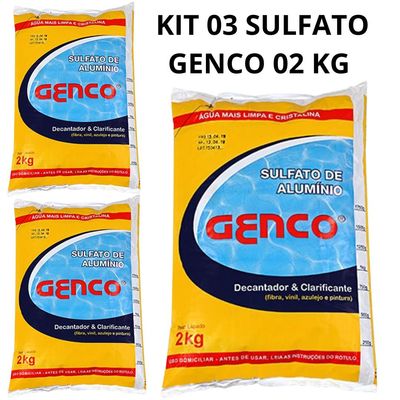 Kit 3 Sulfato Alumínio Decantador Clarifica Limpeza Piscinas Genco