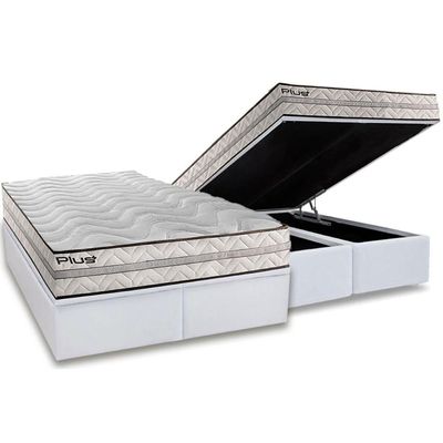 Cama Box Baú King: Colchão Ortopédico Paropas D33 Pasquale Plus + Base CRC Linhão White (193x203)