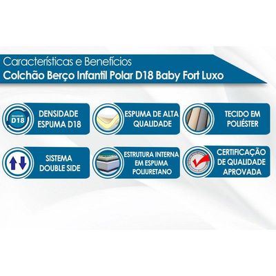 Colchão do Bebê D18 Baby Luxo Infantil - 70x130x12 - Polar