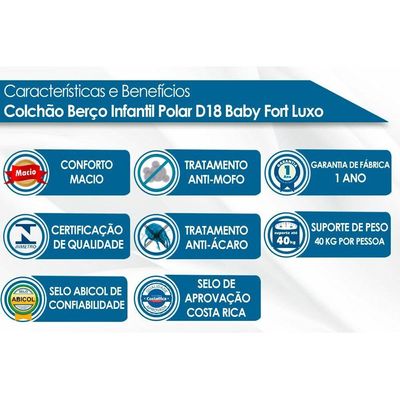 Colchão Infantil D18 Baby Luxo (70x130x12) - Polar