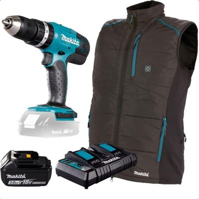 Kit Colete Térmico + Parafusadeira Furadeira De Impacto + Bateria E Carregador + Bolsa Makita 110V