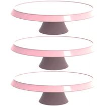 3 Bases Rosa Porta Bolos Tortas Doces 25cm com Pé Bubble Suporte Crippa