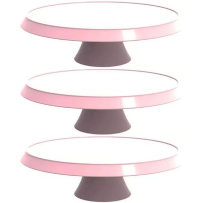 3 Bases Rosa Porta Bolos Tortas Doces 25cm com Pé Bubble Suporte Crippa
