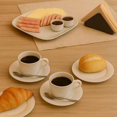 Jogo 6 Xícaras de Chá com Pires 185ml Porcelana Tramontina Vibrare Café Mesa Posta