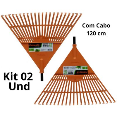 Kit 02 Vassoura Rastelo Ancinho Plástico Cabo Famastil = Trapp