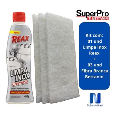 Limpa Inox Reax Nobel Cremoso 400g + 03 Und Fibra Branca