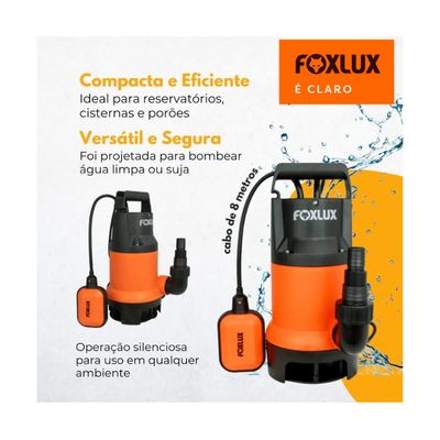 Bomba Submersível Sapo 1cv Foxlux Água Limpa Suja Automá 127