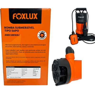 Bomba Submersível Sapo 1cv Foxlux Água Limpa Suja Automá 127