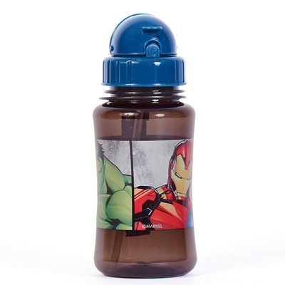 Garrafa Escolar 350ml Vingadores com Canudo Preta U / Preto