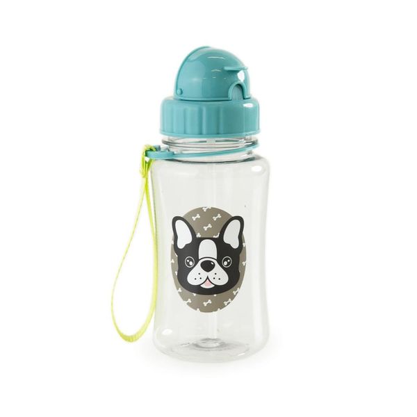 Garrafa Escolar 350ml Pug Com Canudo Azul U / Azul