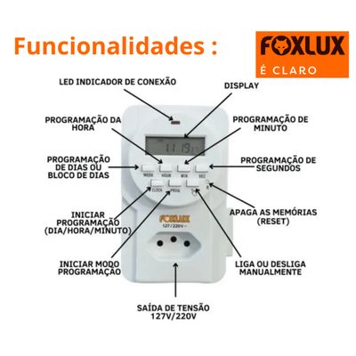 Timer Temporizador Programador Digital Bivolt Foxlux
