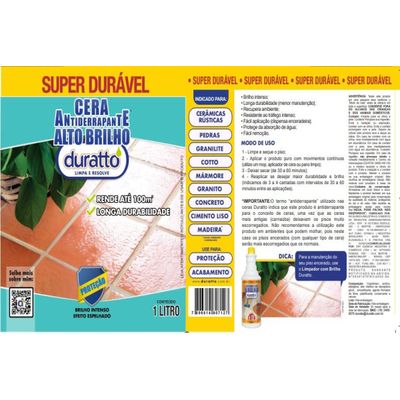 Cera Anti Derrapante Alto Brilho - 1 Lts - Duratto