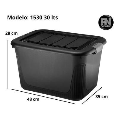 Caixa Organizadora Container 30 Trava/roda Plasnorthon Preto
