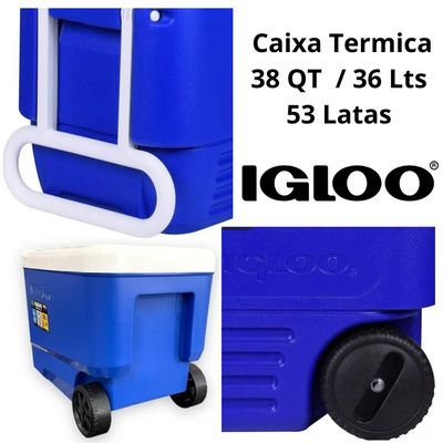 Caixa Térmica Cooler Com Rodinhas Igloo Roller 53 Latas 36l