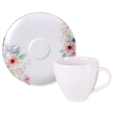 Jogo 6 Xícaras de Café com Pires 100ml Tramontina Floratta Porcelana Cozinha Mesa Posta