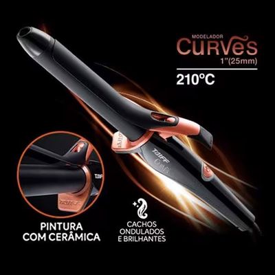Modelador de Cachos Taiff Curves 1" 2,5 cm com Cabo Giratório Preto 210°C - Bivolt