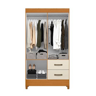 Guarda-Roupa Solteiro Palumóveis Mobi com Cabideiro, 4 Portas de Bater e 2 Gavetas, Cinamomo e Off White - 98cm de Largura