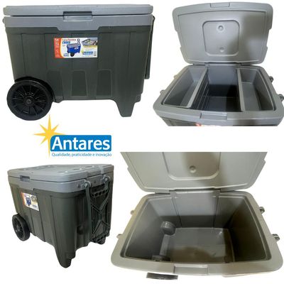 Caixa Térmica Cooler 54l Rodas Grandes Praia Camping Antares