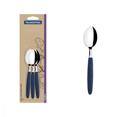 Colheres Chá Ipanema Inox Cabo Azul 3pçs Tramontina