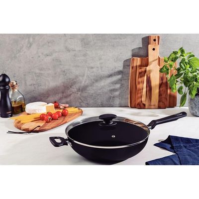 Wok Loreto Alumínio Starflon c/ Tampa Vidro 28cm