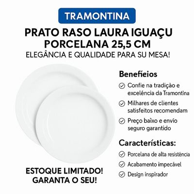 Prato Raso Jantar Laura Iguaçu Porcelana 25,5 cm Tramontina