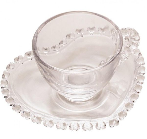 Jogo de Xícara de Café 12 Peças Cristal Coração 80 ml - Lyor