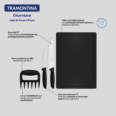 Jogo de Facas Tramontina Plenus em Inox e PP Preto 4 Pçs