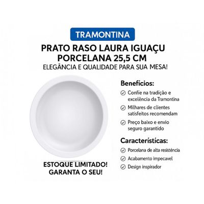 Jogo 2 Pratos Raso Laura Iguaçu Porcelana 25,5cm Tramontina