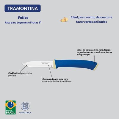 Faca Legumes Frutas Felice Aço Inox Cabo Azul 3"