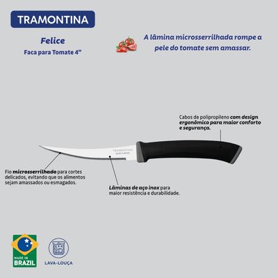Faca Tomate Tramontina Felice Aço Inox com Cabo Preto 4"