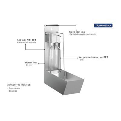 Dispenser para Sabão e Álcool Gel Tramontina Inox 1 litro