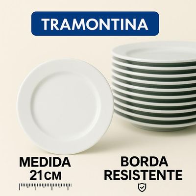 Conjunto 6 Pratos Sobremesa Tramontina Paola Porcelana 21 cm