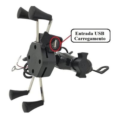 Suporte Celular Moto Garra X Com Carregador Usb Universal